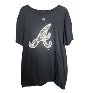 Atlanta Braves Camo and Black Majestic Short Sleeve Men's Tee Medium